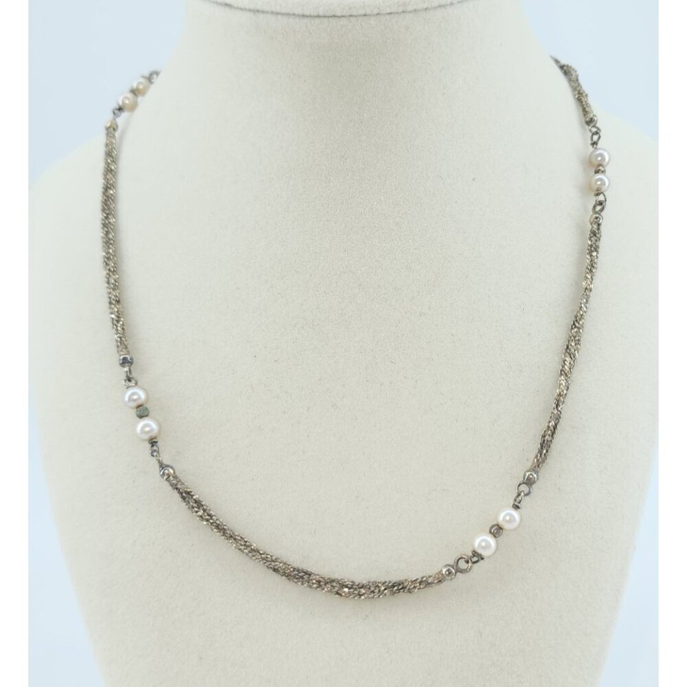 Vintage‎ Unbranded Italy 925 Sterling Silver Chain Necklace Segmented Pearls 17”